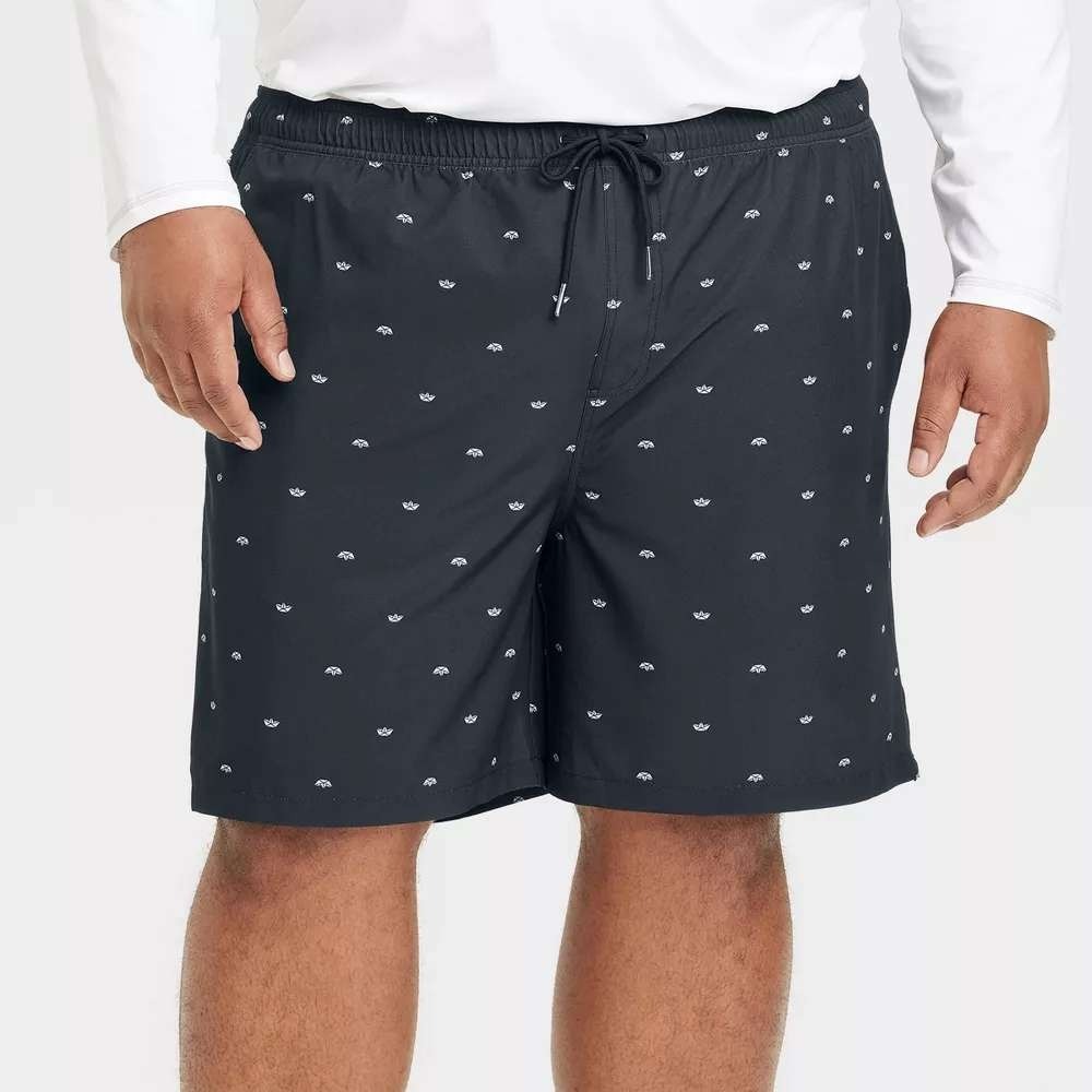 Men's Goodfellow & Co Black Boat Print Swim Shorts 3XL New With Tags